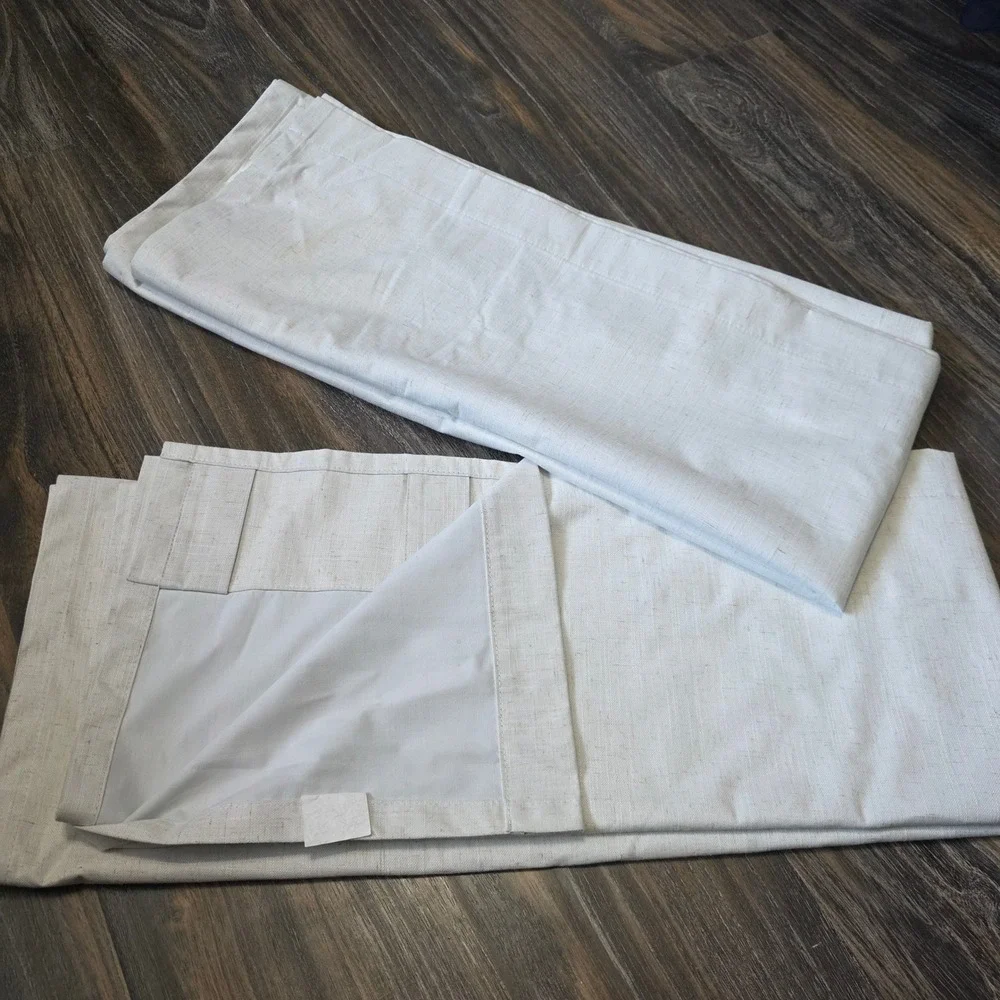 Set of 2 Oatmeal Beige Linen Blend Back Tab Lined Curtain Panels 52x88